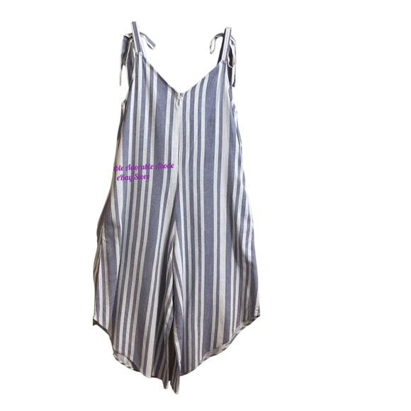 Everlily Women's Jumpsuit Size S White Blue Stripe Wide Leg Linen Blend Comfy - Picture 4 of 11